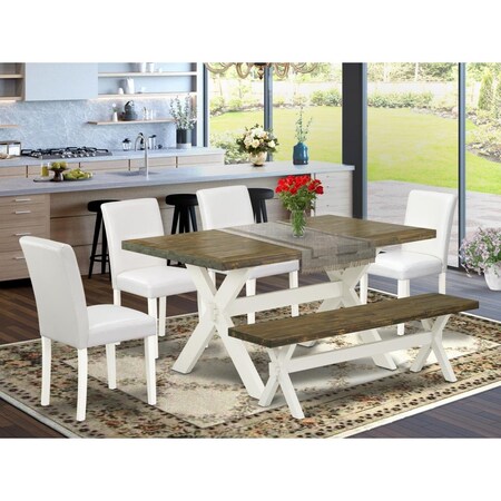 East West Furniture 6 Piece X-Style Gorgeous Rectangular Table Set - Linen White X076AB264-6